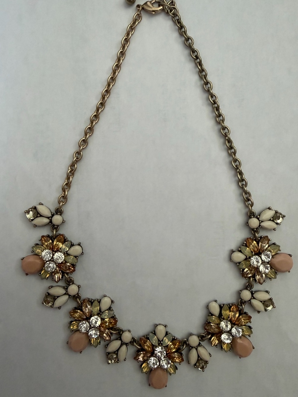 Statement Floral Cluster Necklace in Cream, Gold and Peach